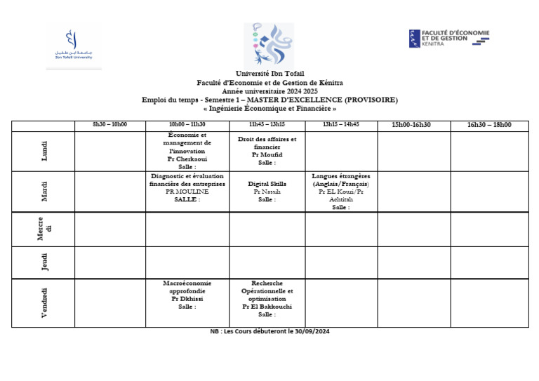 Emploi du temps Master IEF 2024-2025 | PDF