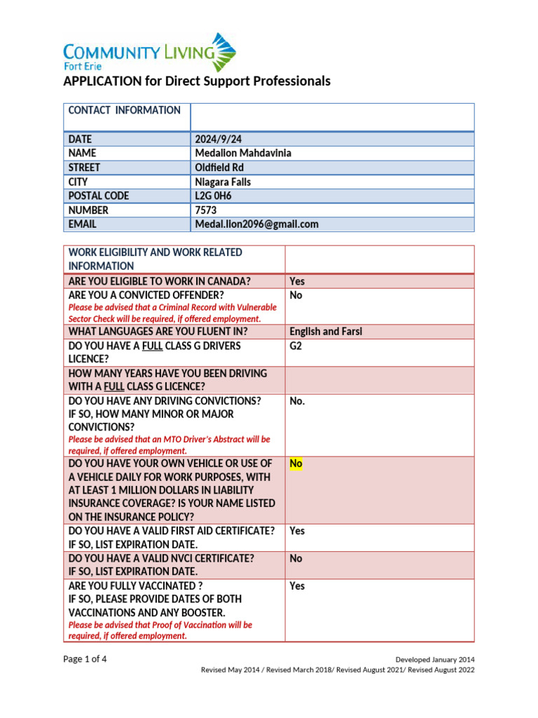 4-A. APPLICATION-Direct Support Professionals | PDF | Social Work ...