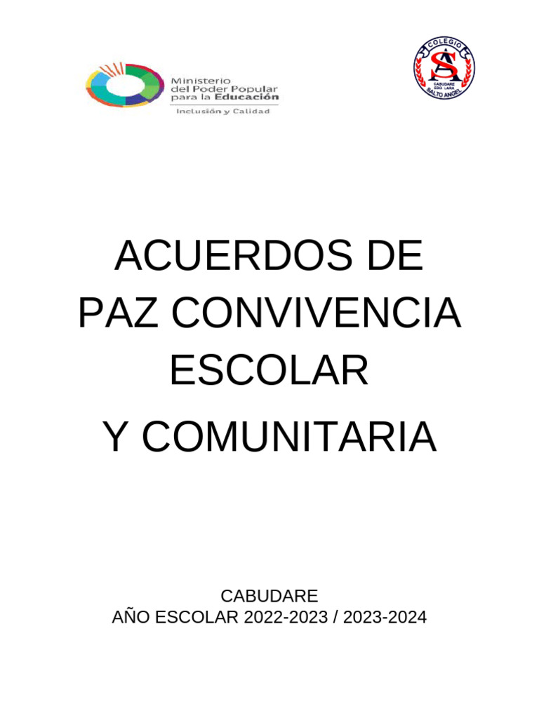 Acuerdos de Paz y Convivencia Escolar | PDF | Educación de la primera ...