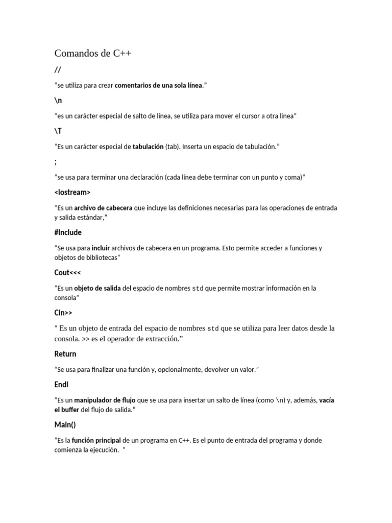 Comandos Básicos de C++ | PDF | Informática