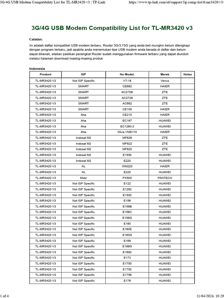 3G - 4G USB Modem Compatibility List For TL-MR3420 v3 - TP-Link | PDF ...