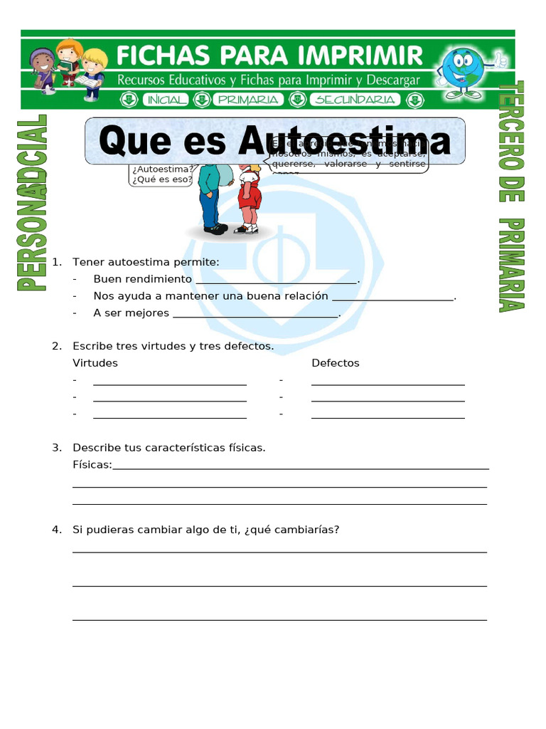 Fichas de Autoestima para Adolescentes | PDF | Crecimiento personal y ...