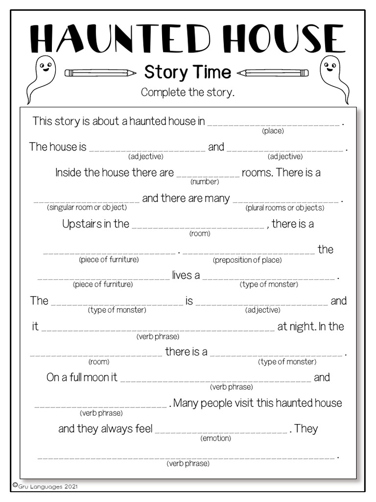 Haunted House Story Template | PDF | Verb | Adjective