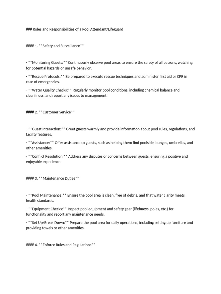 Pool Attendant Pdf Safety