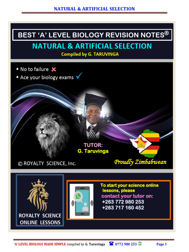 Topic 6 Natural and Artificial Selection Roysci Notes 2021 | PDF ...