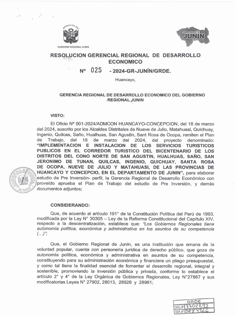 Resolucion Gerencial Regional de Desarrollo Economico 25 | PDF | Gobierno
