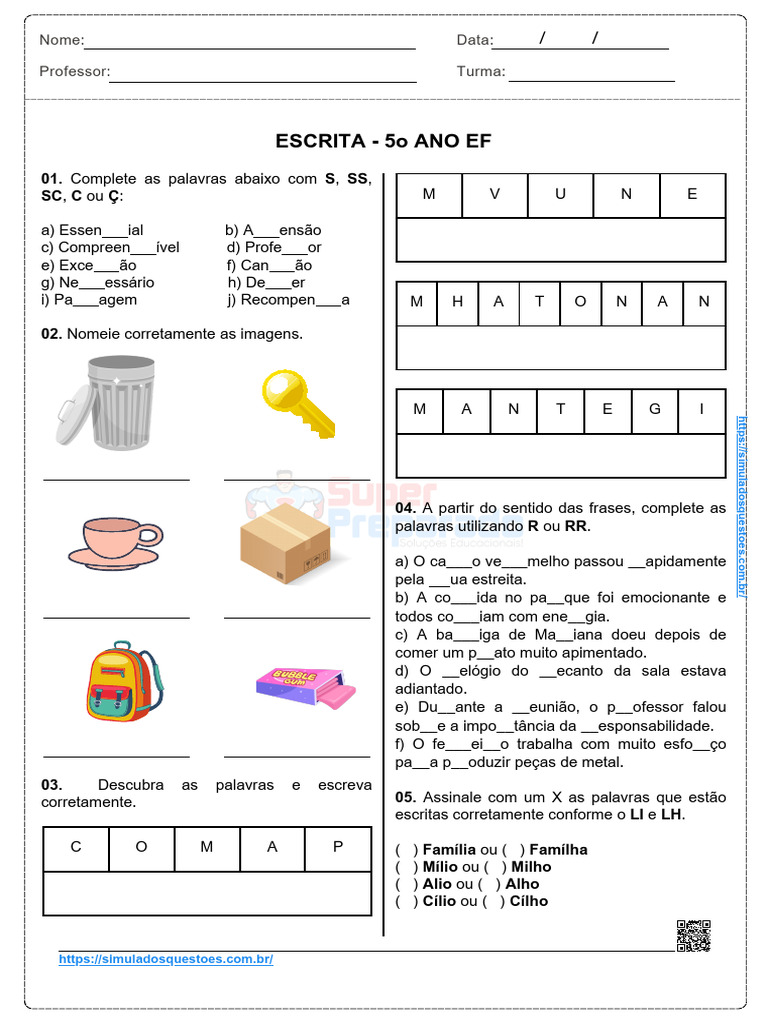 Atividades de Escrita para 5º Ano | PDF