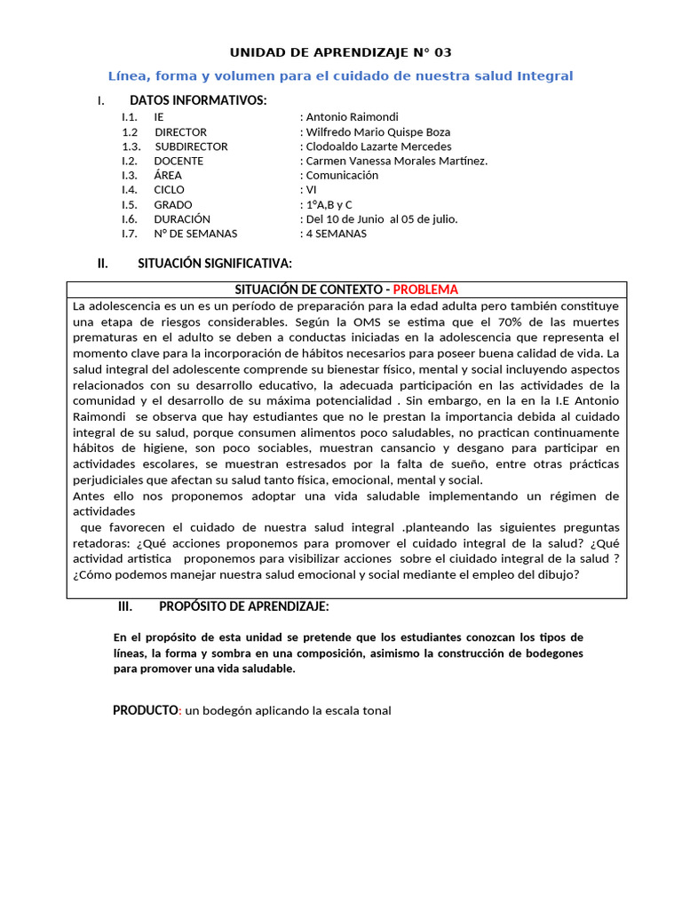 UNIDAD DE APRENDIZAJE N 03 Dibujo | PDF | Aprendizaje | Evaluación
