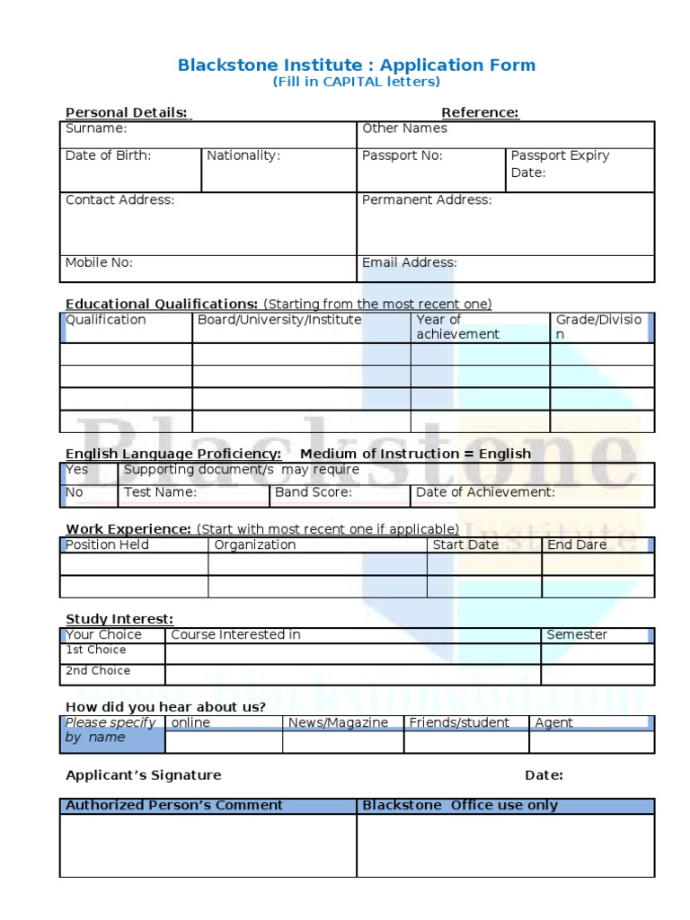 Application Form Blackstone PDF