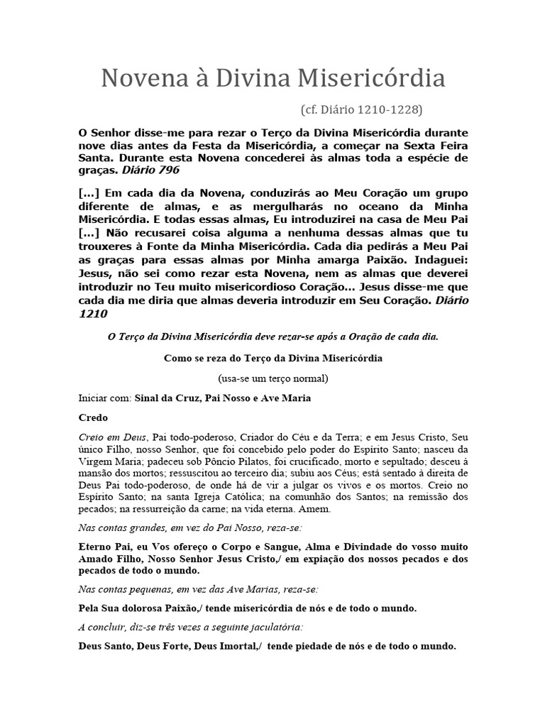 Novena à Divina Misericórdia | PDF | Misericórdia | Rosário