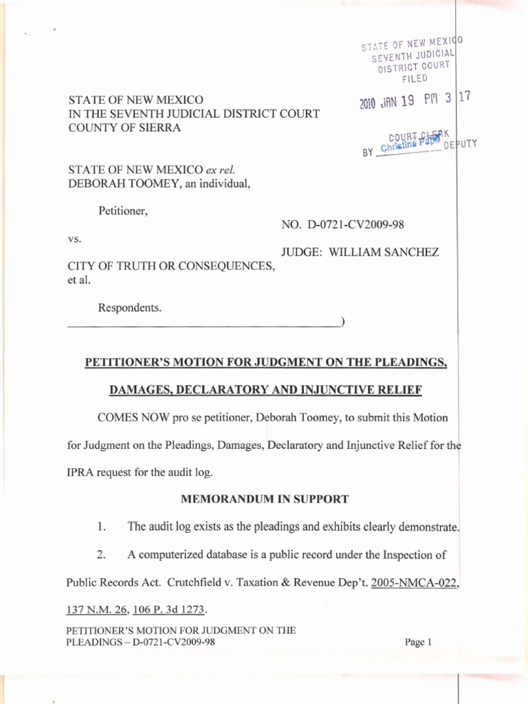 Motion For Judgment On Pleadings | PDF