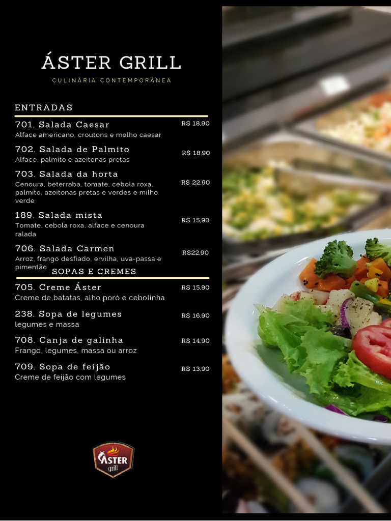 Menu do Aster Grill | PDF | Alimentos | Culinária