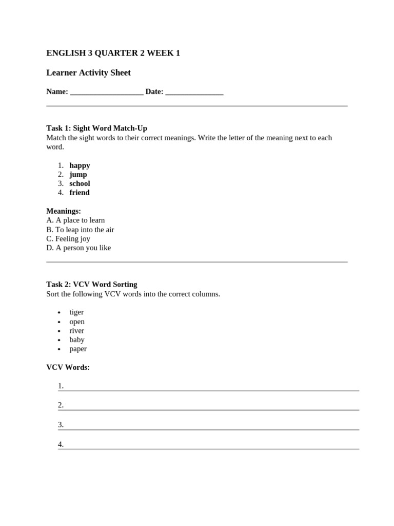 English 3 Week 1 Activities | PDF | Language Arts & Discipline