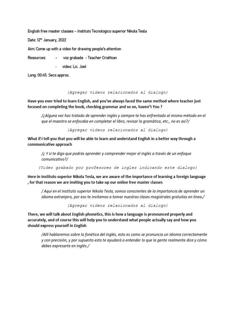 Speech - Video English | PDF