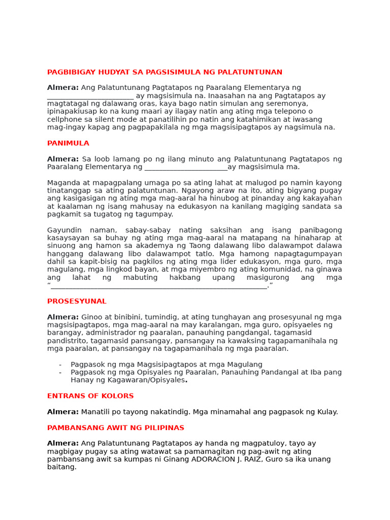 Graduation Script Tagalog | PDF