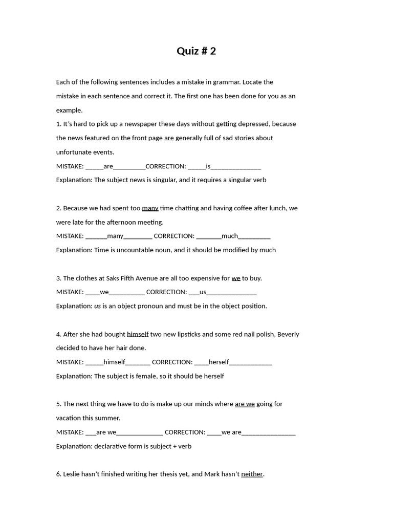 Quiz # 2 | PDF | Verb | Grammatical Number