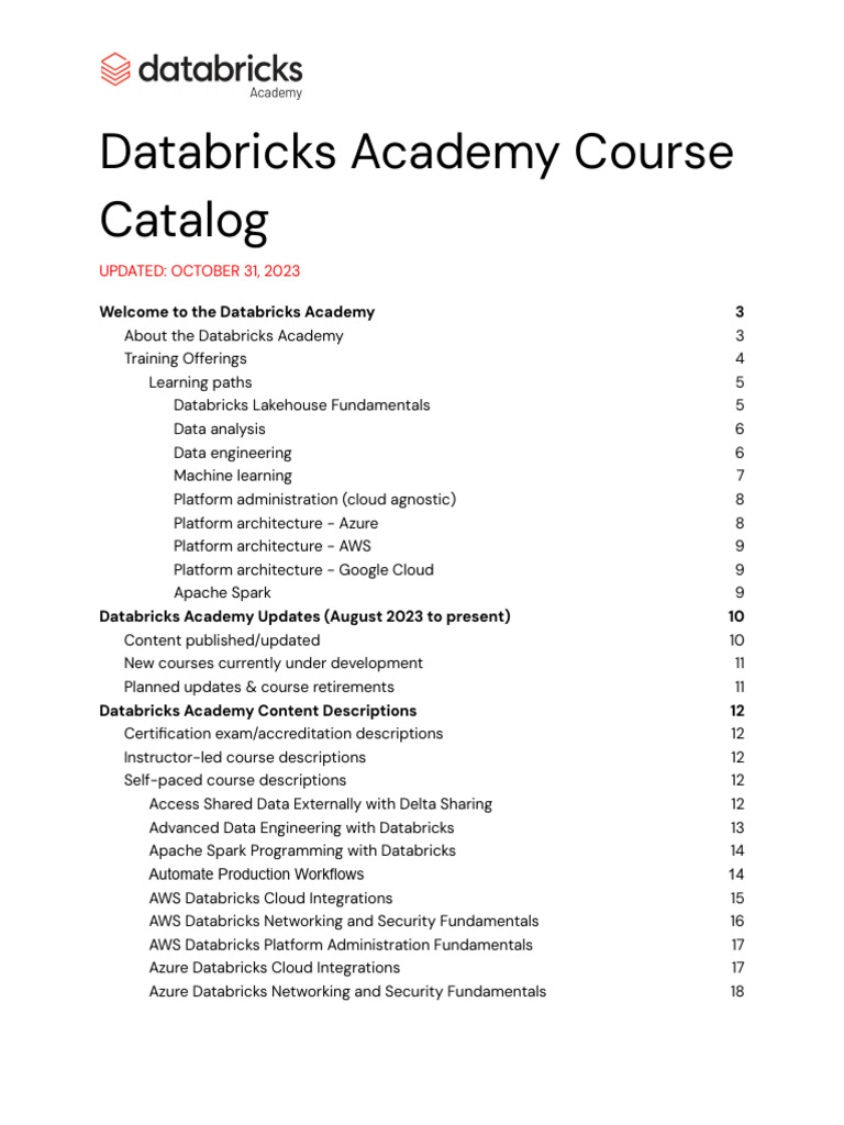 Course Catalog PDF Apache Spark Microsoft Azure