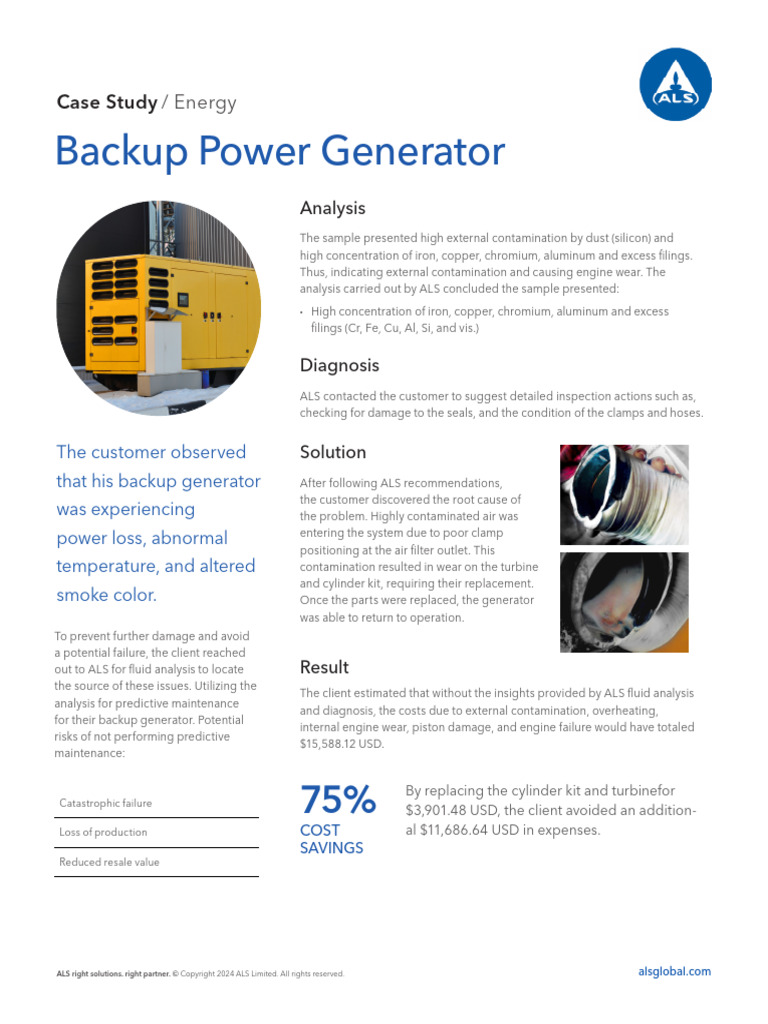 ALS Case Study - Backup Power Generator 2024 | PDF | Chromium | Iron
