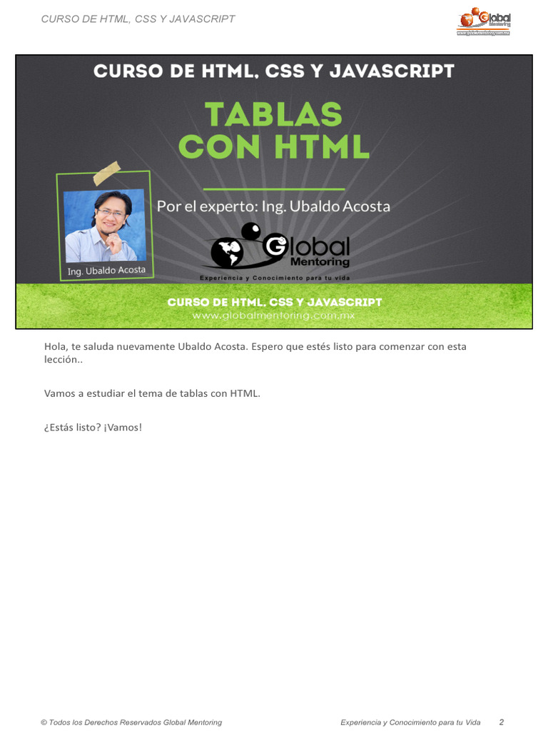 CHTML A Leccion TablasHTML | PDF | HTML | Java (lenguaje de programación)