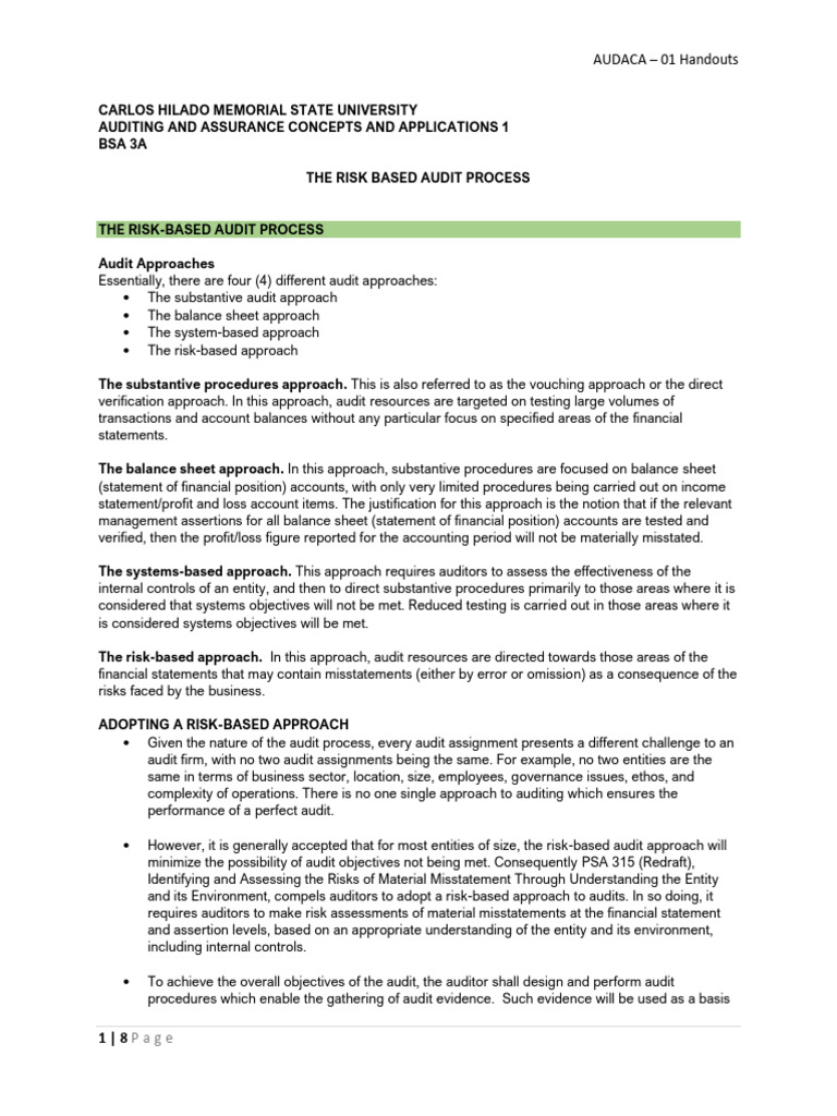 01 The Risk-Based Audit Process | PDF | Audit | Internal Control