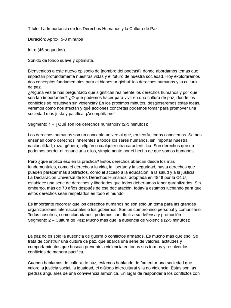 Derechos Humanos y Cultura de Paz | PDF | Paz | Derechos humanos