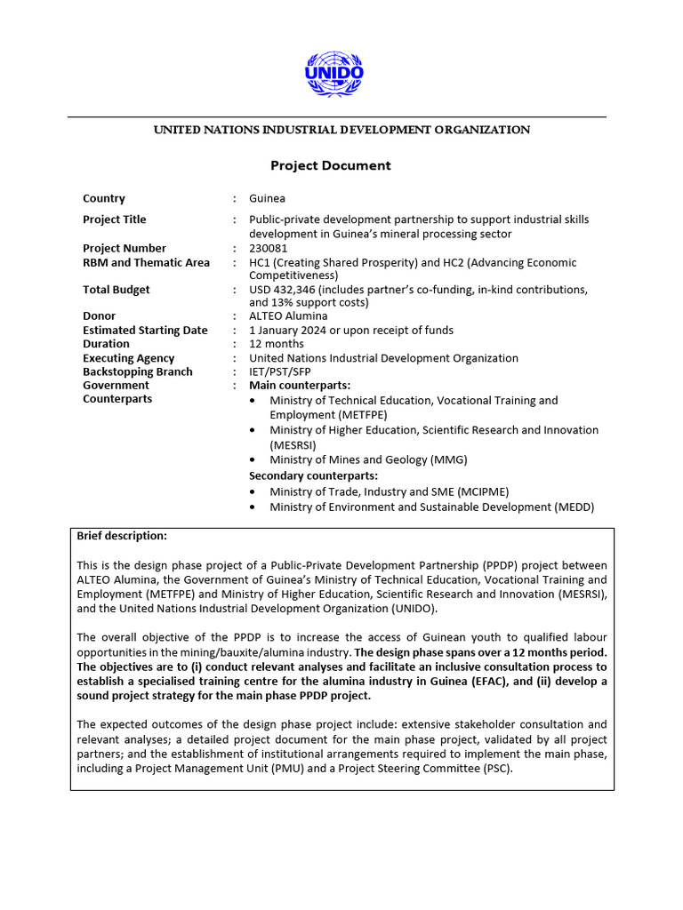 UNIDO Project for Guinea's Industrial Skills | PDF | Economies