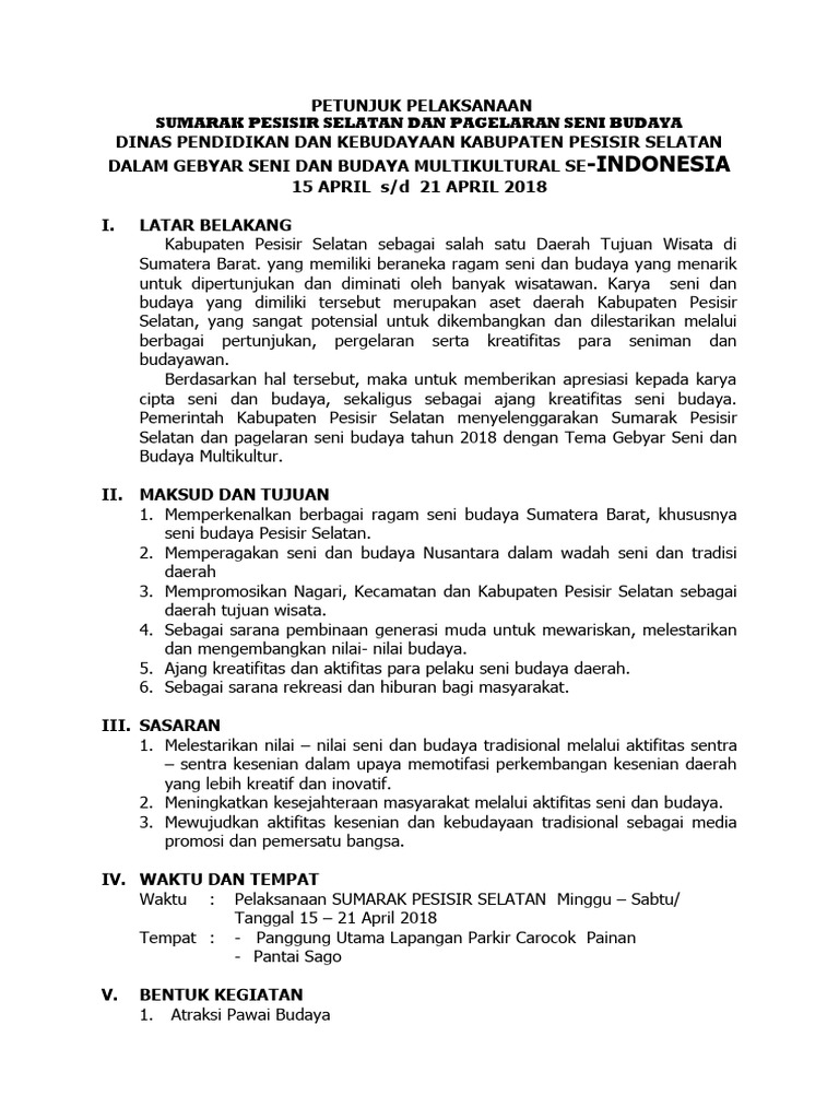 Sumarak Pesisir Selatan 2018: Seni Budaya | PDF