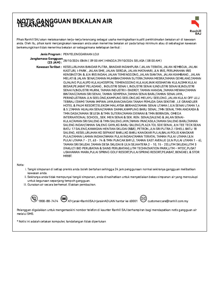 Notice Sheet Semanggar 28.10.2024 | PDF