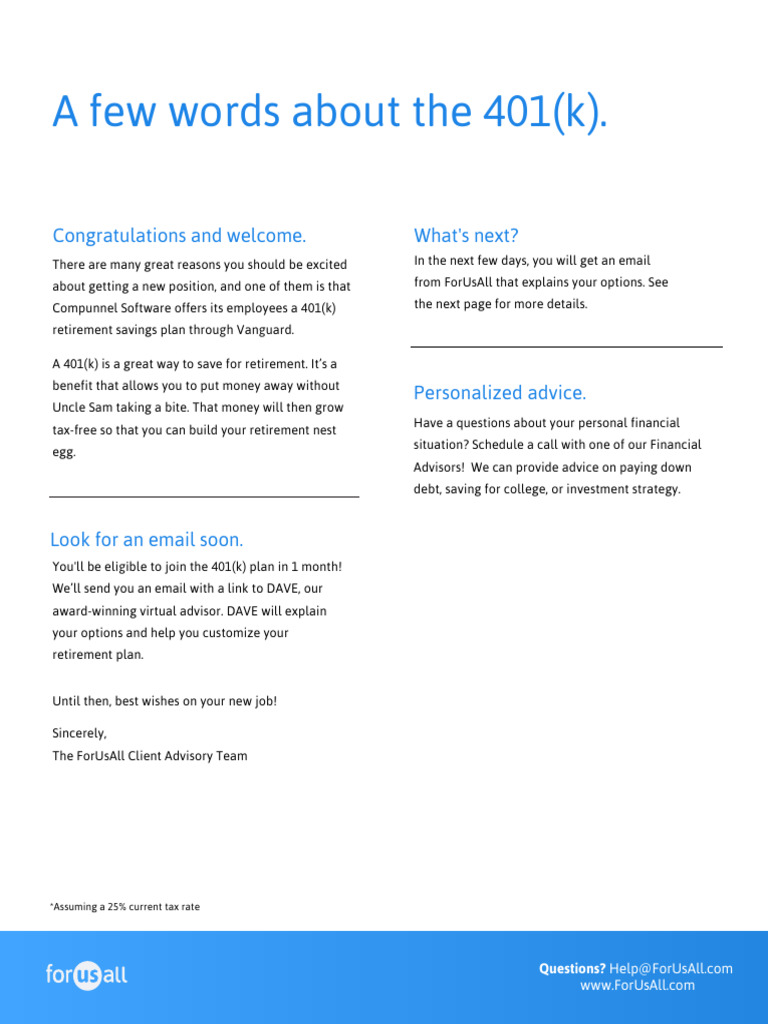 Forusall 401 (K) Two Pager Document | PDF | 401(K)