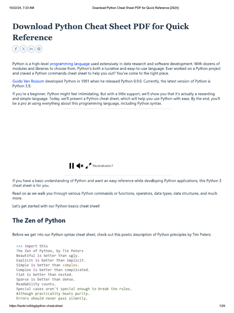 Python Basics Cheat Sheet PDF For Quick Reference | PDF