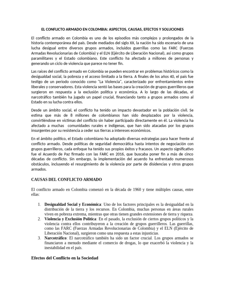 Ensayo Sobre El Conflicto Armado en Colombia | PDF | Colombia | Guerra ...