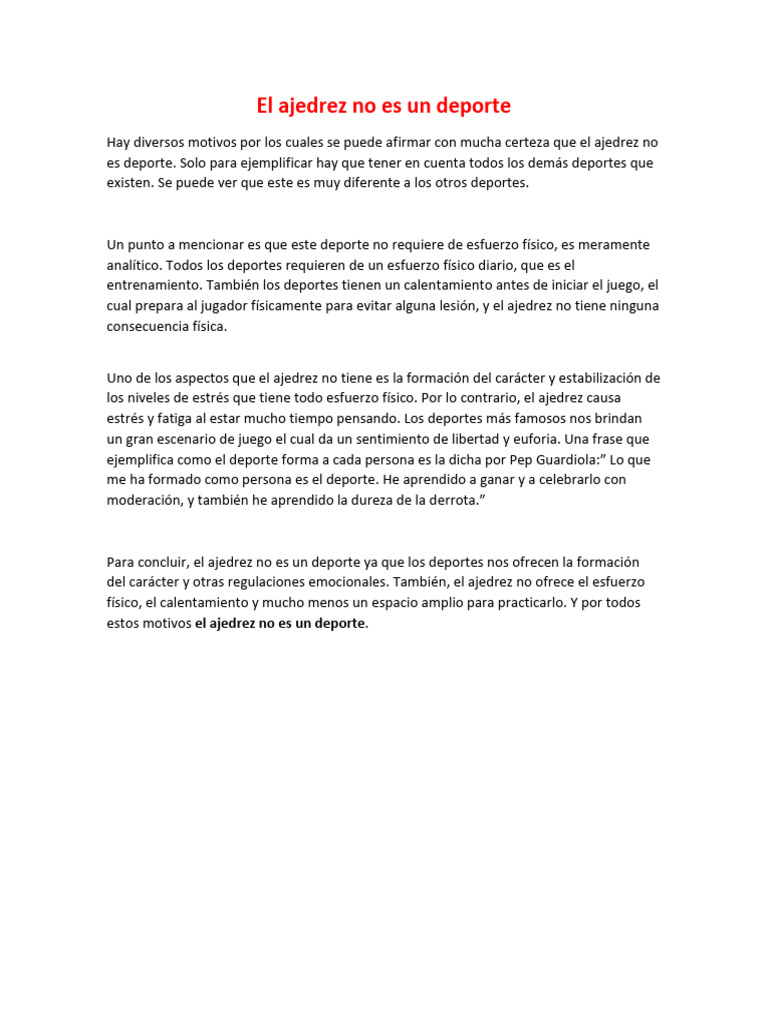 El Ajedrez No Es Un Deporte | PDF