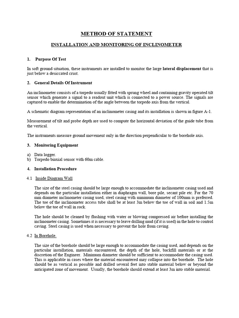 Inclinometer Installation and Monitoring Guide | PDF | Casing (Borehole ...