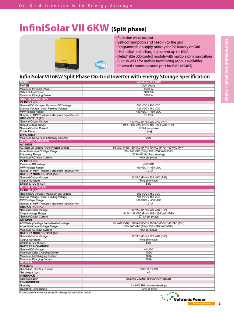InfiniSolar VII 6KW Inverter Specs | PDF | Alternating Current | Power ...