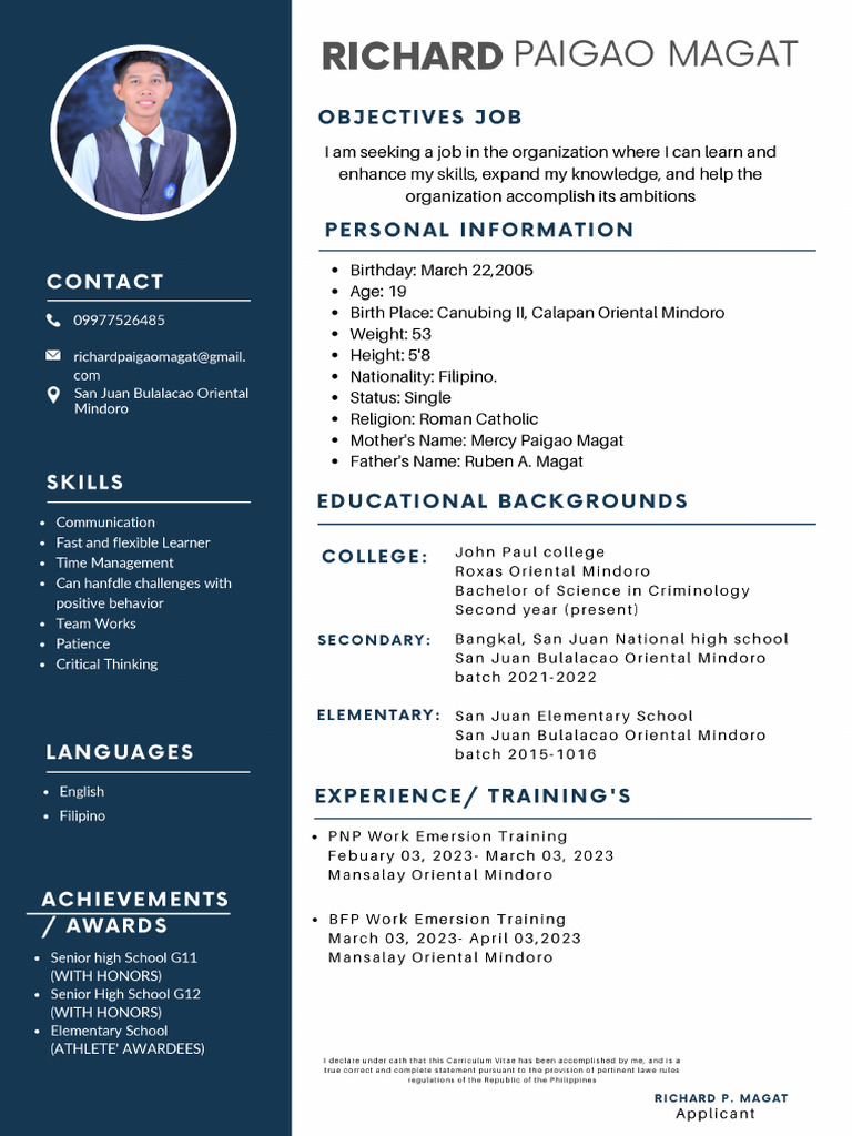 Blue Simple Professional CV Resume - 20241022 - 051000 - 0000 | PDF