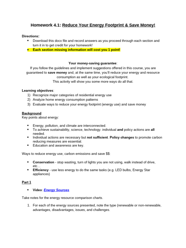 Homework 4 1 energy save money2 part 1 part 2 pdf energy