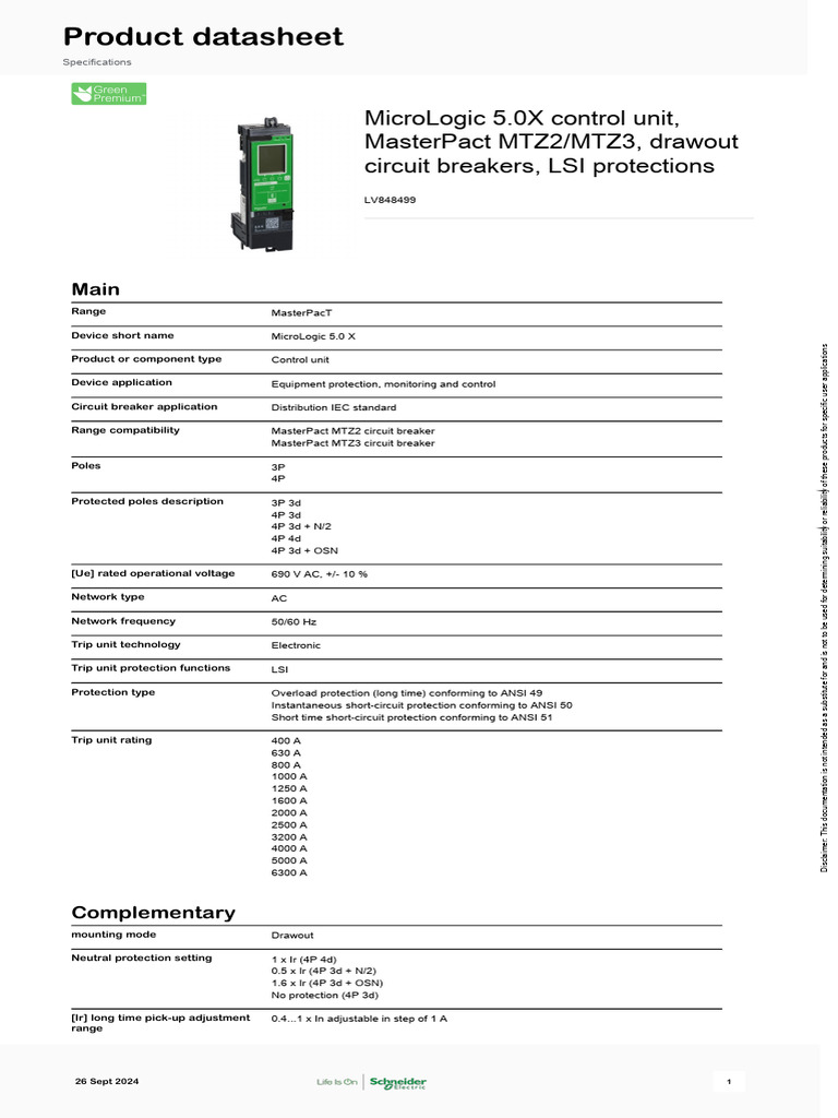 MicroLogic 5.0X Control Unit Specs | PDF | Alternating Current ...