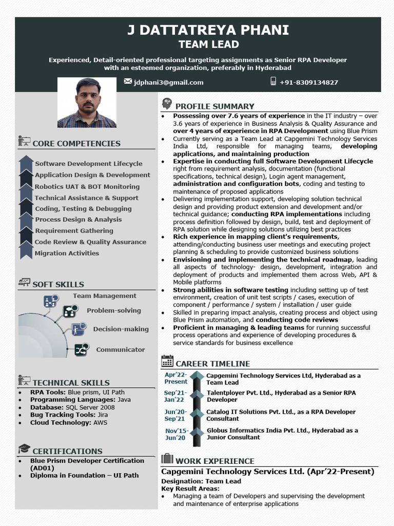 Senior RPA Developer Resume - Hyderabad | PDF | Software Development ...