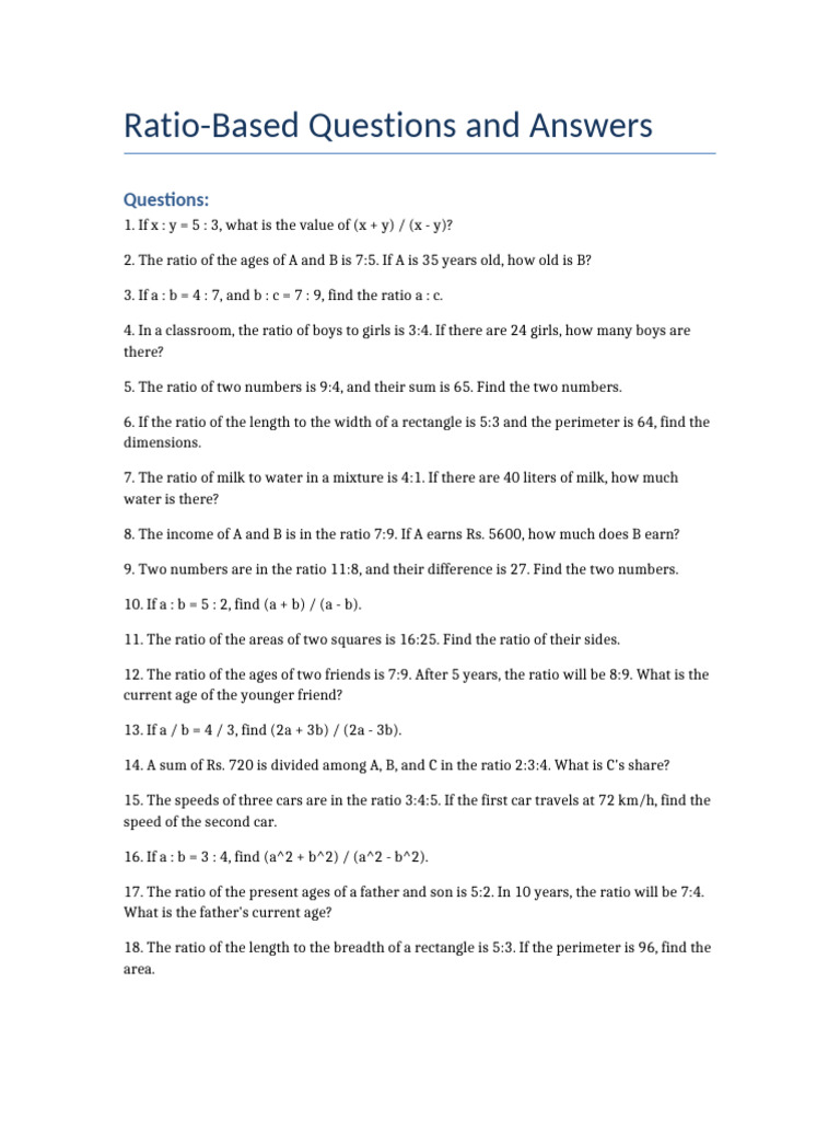 Ratio-Based Math Problems and Solutions | PDF