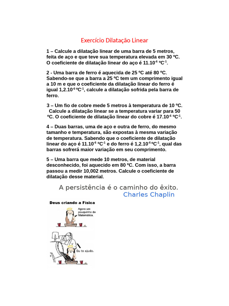 Exercícios de Dilatação Linear de Sólidos | PDF