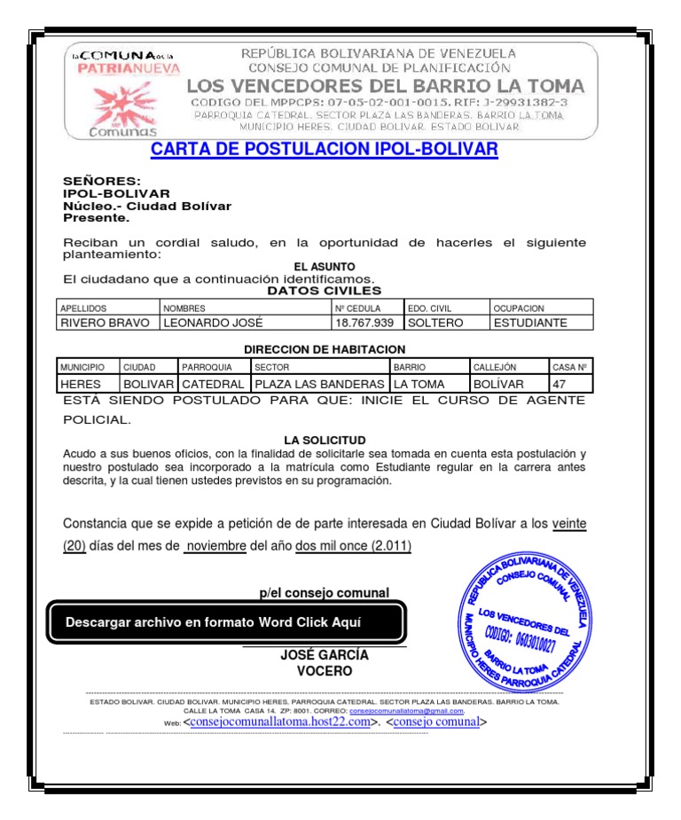 Carta De Buena Conducta Policial Barquisimeto - Listen qq