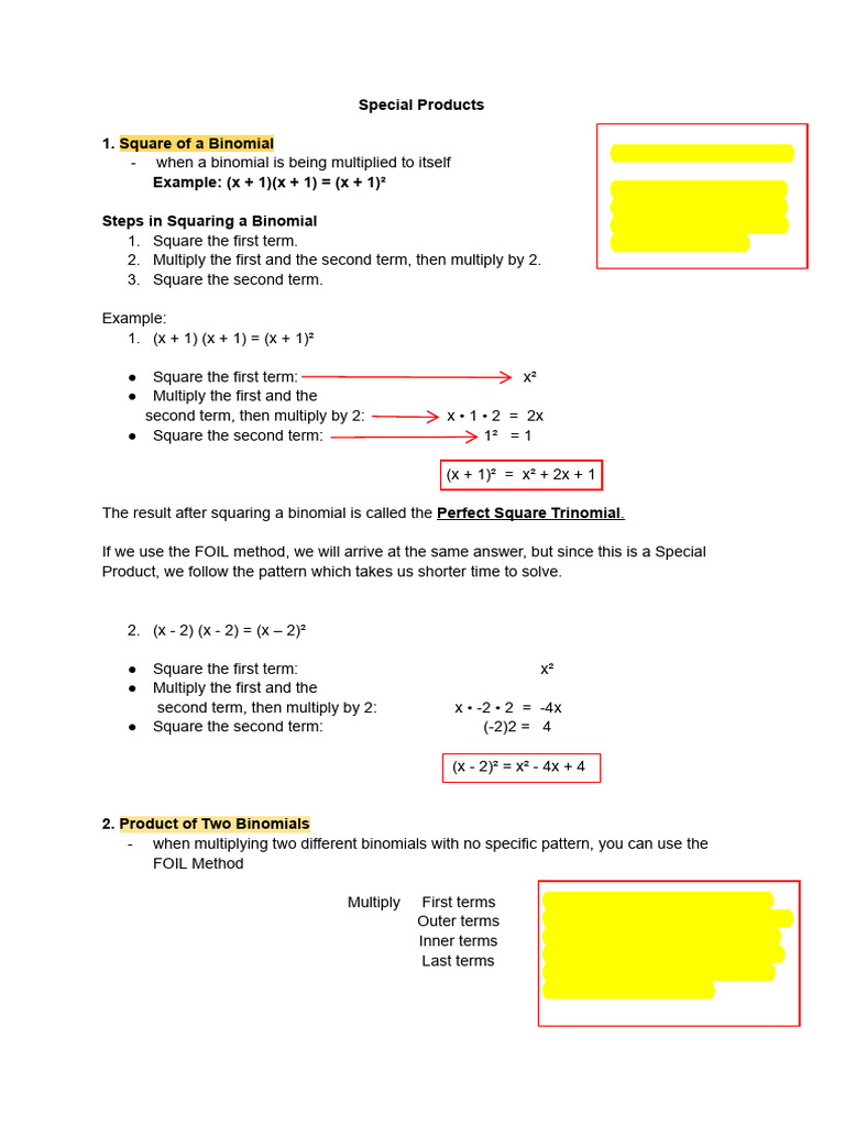 Special-Products | PDF | Mathematics | Elementary Mathematics