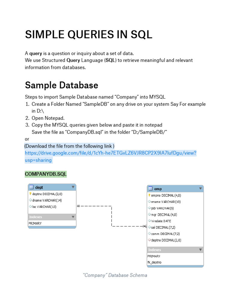 Simple Queries in SQL: Sample Database | PDF | Computer Data | Computing
