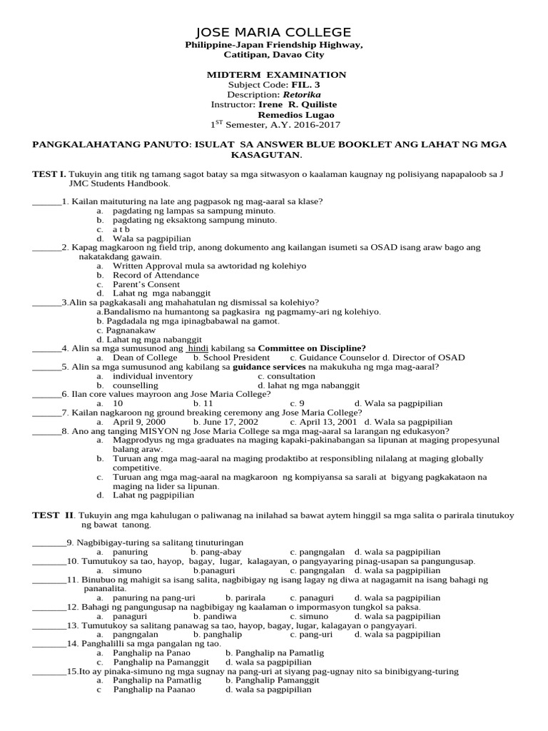 Midterm Exam Fil 3 New | PDF