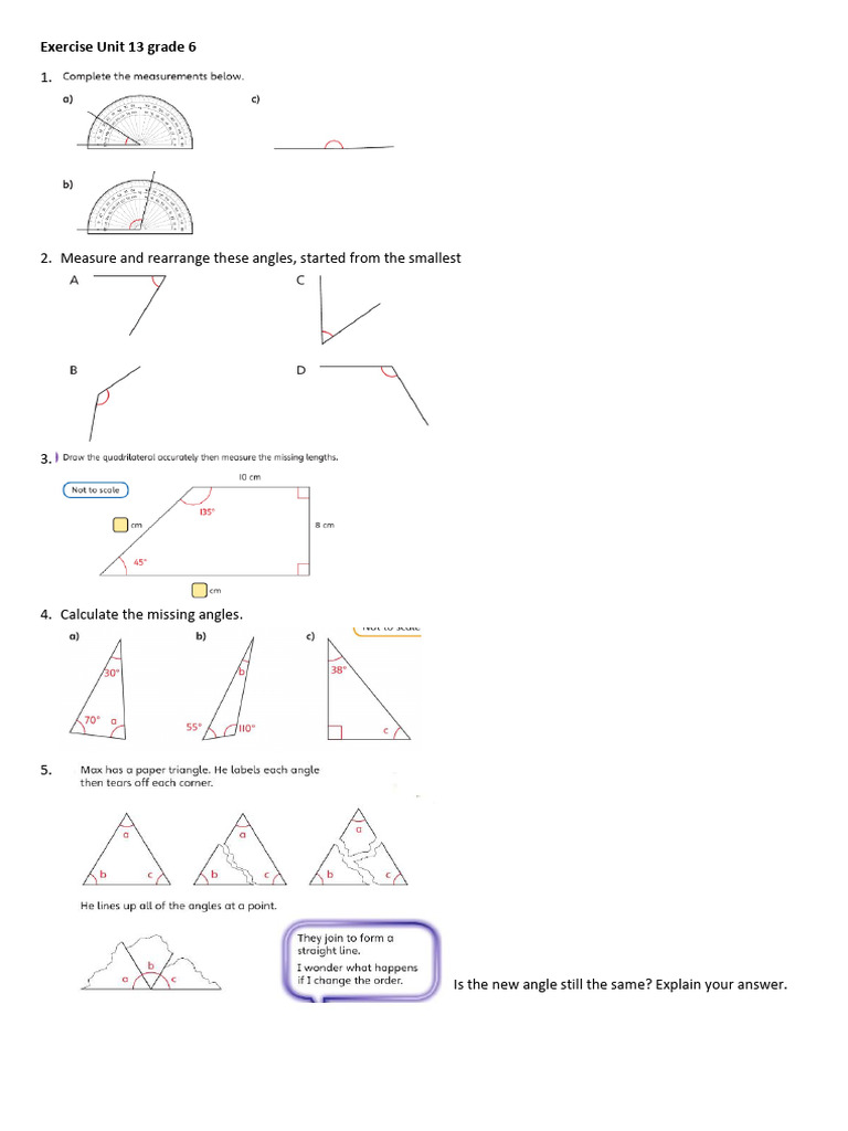 Grade 6 Exercise Unit 13: Angles and Circles | PDF