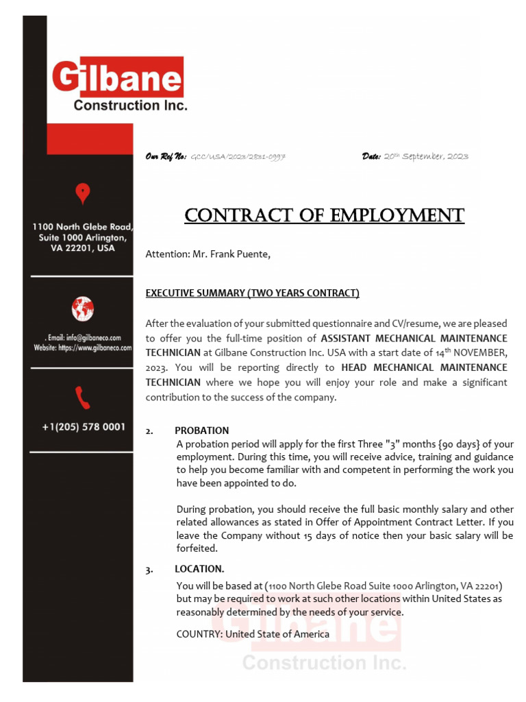 Offer of Appointment Contract Letter | PDF | Salary | Employment