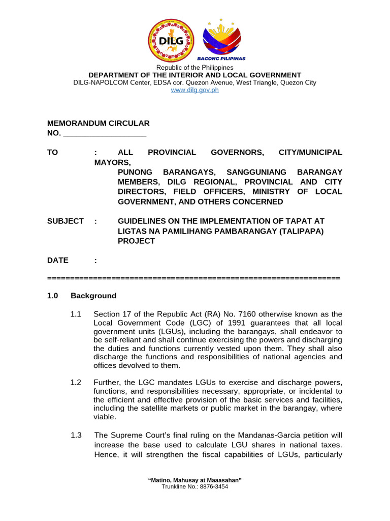 Talipapa Project Implementation Guidelines | PDF | Sanitation | Public ...