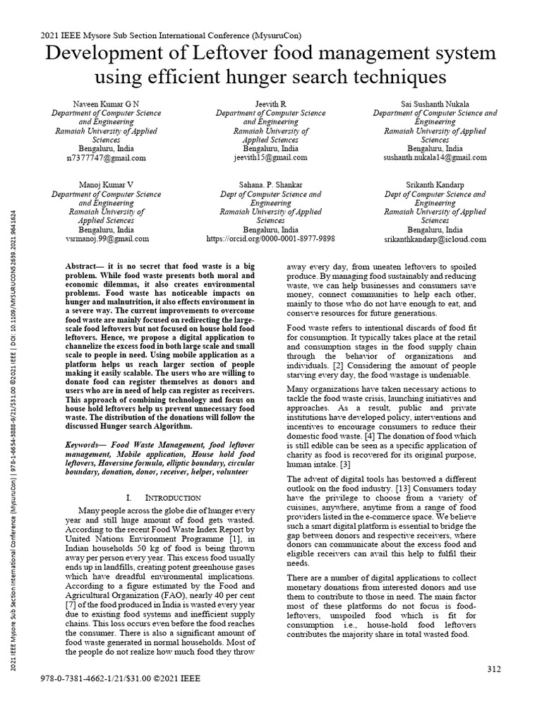 Leftover Food Management System | PDF