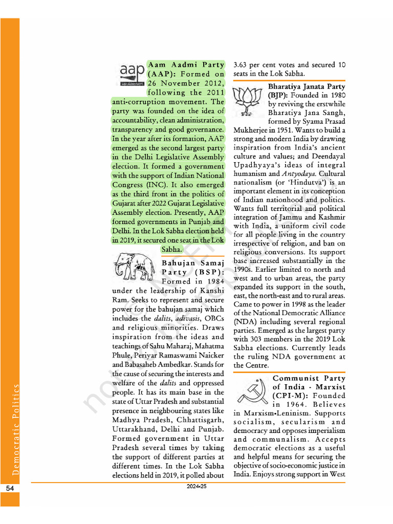 Overview of Major Indian Political Parties | PDF | Bharatiya Janata ...