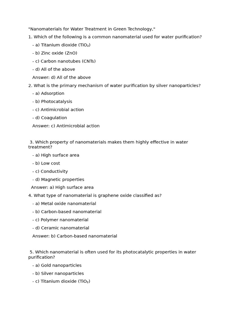 Nanomaterials in Green Water Treatment | PDF | Environmental ...